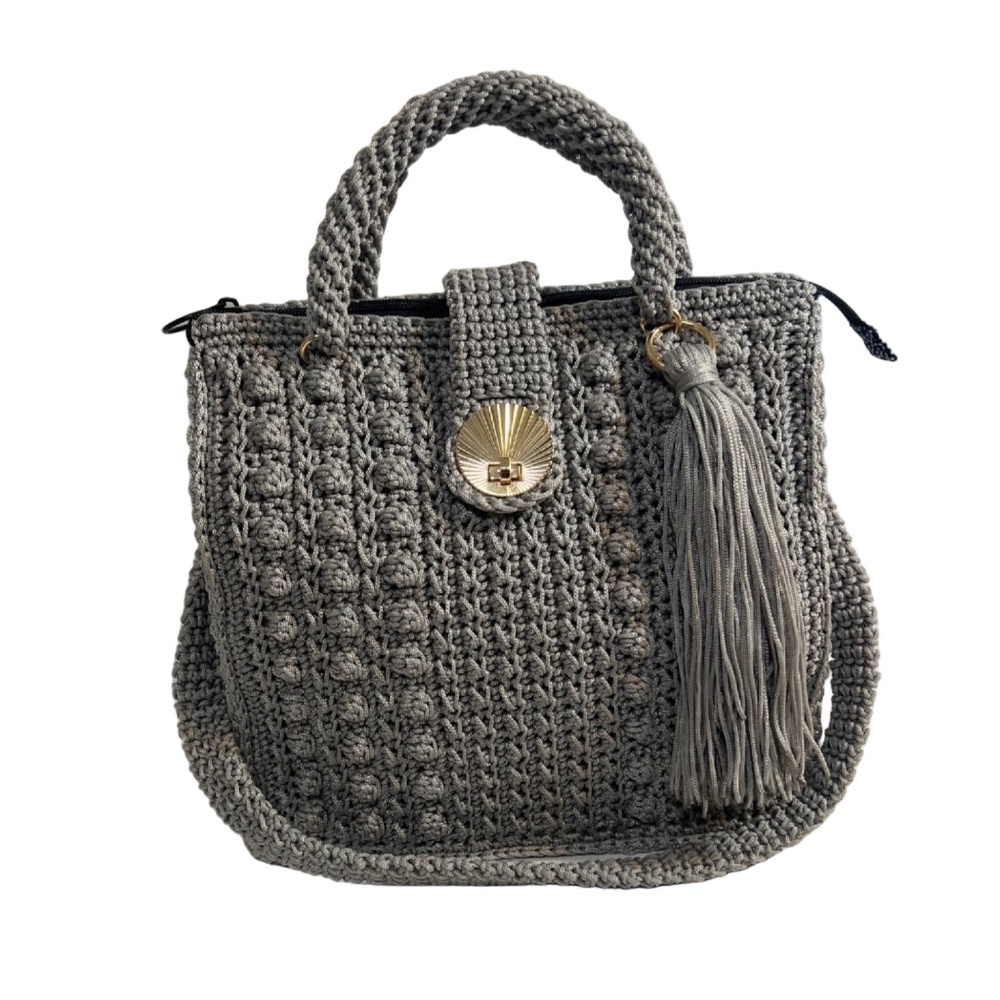 Grey Crochet Shoulder Bag for Women